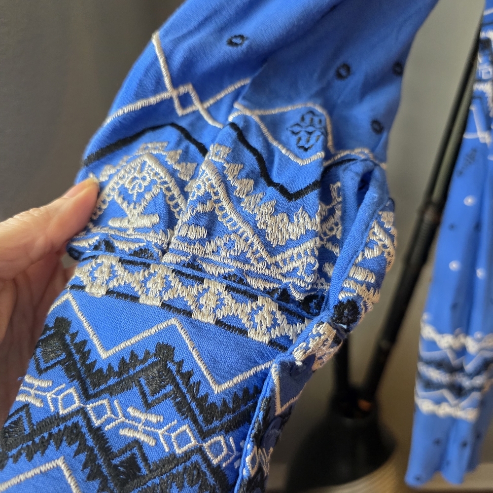 Hale Bob Blue Geometric Long Sleeve Dress - Picture 8 of 13